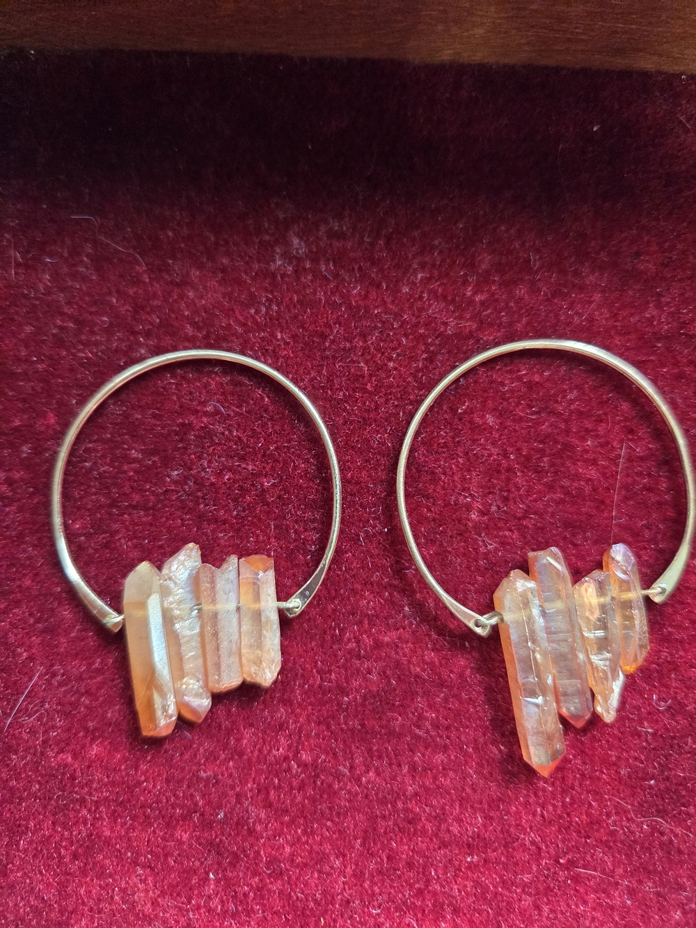 Handcrafted Orange Aura Quartz Hoop Earrings